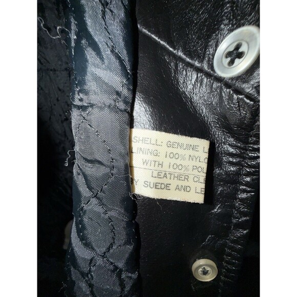 Genuine Leather Black Belted Vintage Jacket Faux Fur Collar Coat Women SZ Small - Picture 8 of 14